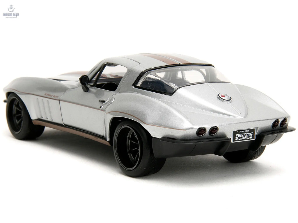 1966 Chevrolet Corvette Silver Metallic with Bronze Stripes "Bigtime Muscle" Series 1/24 Diecast Model Car by Jada - Cool Brand Designs