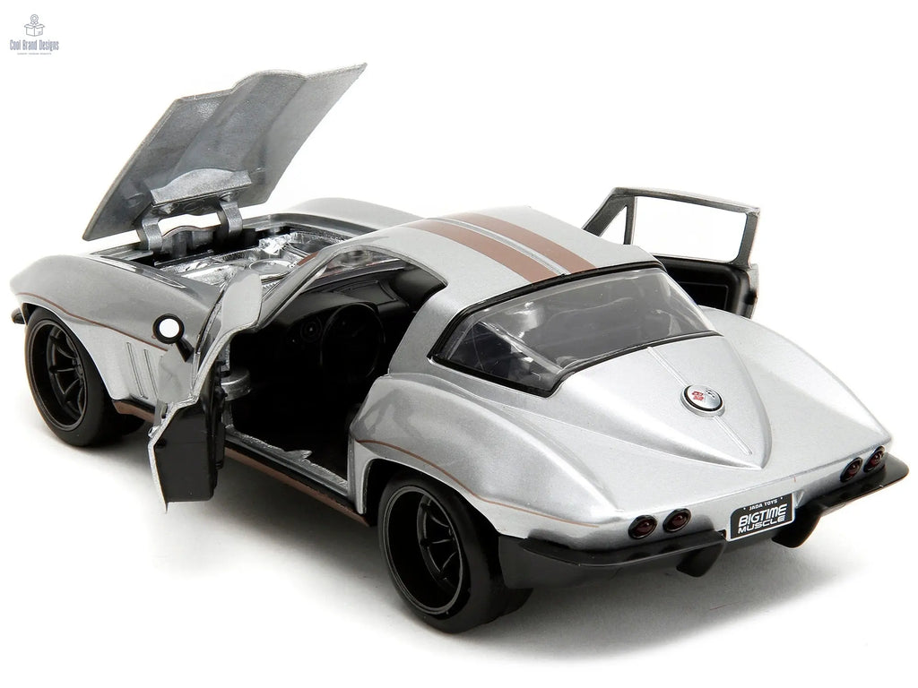 1966 Chevrolet Corvette Silver Metallic with Bronze Stripes "Bigtime Muscle" Series 1/24 Diecast Model Car by Jada - Cool Brand Designs