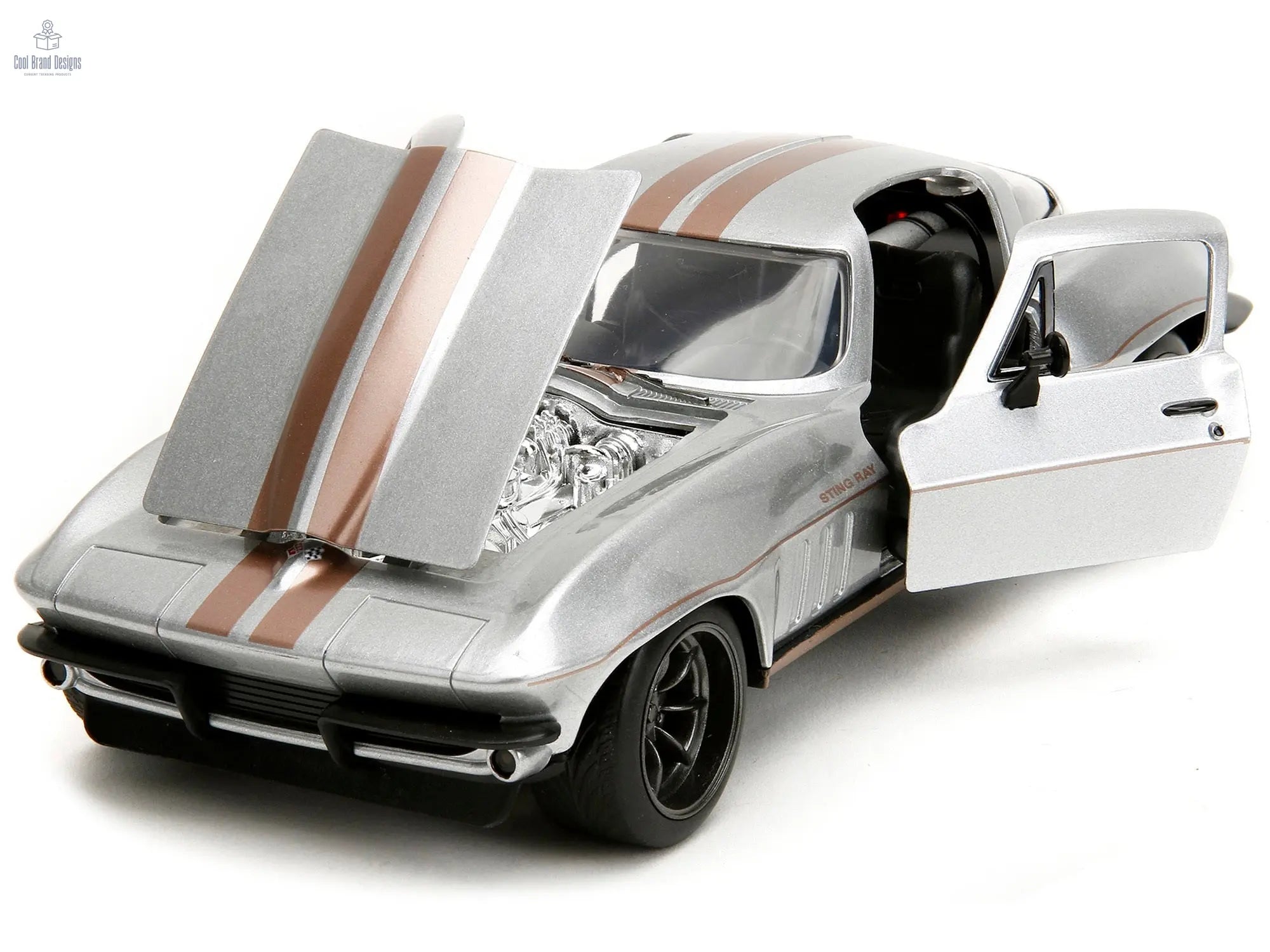 1966 Chevrolet Corvette Silver Metallic with Bronze Stripes "Bigtime Muscle" Series 1/24 Diecast Model Car by Jada - Cool Brand Designs