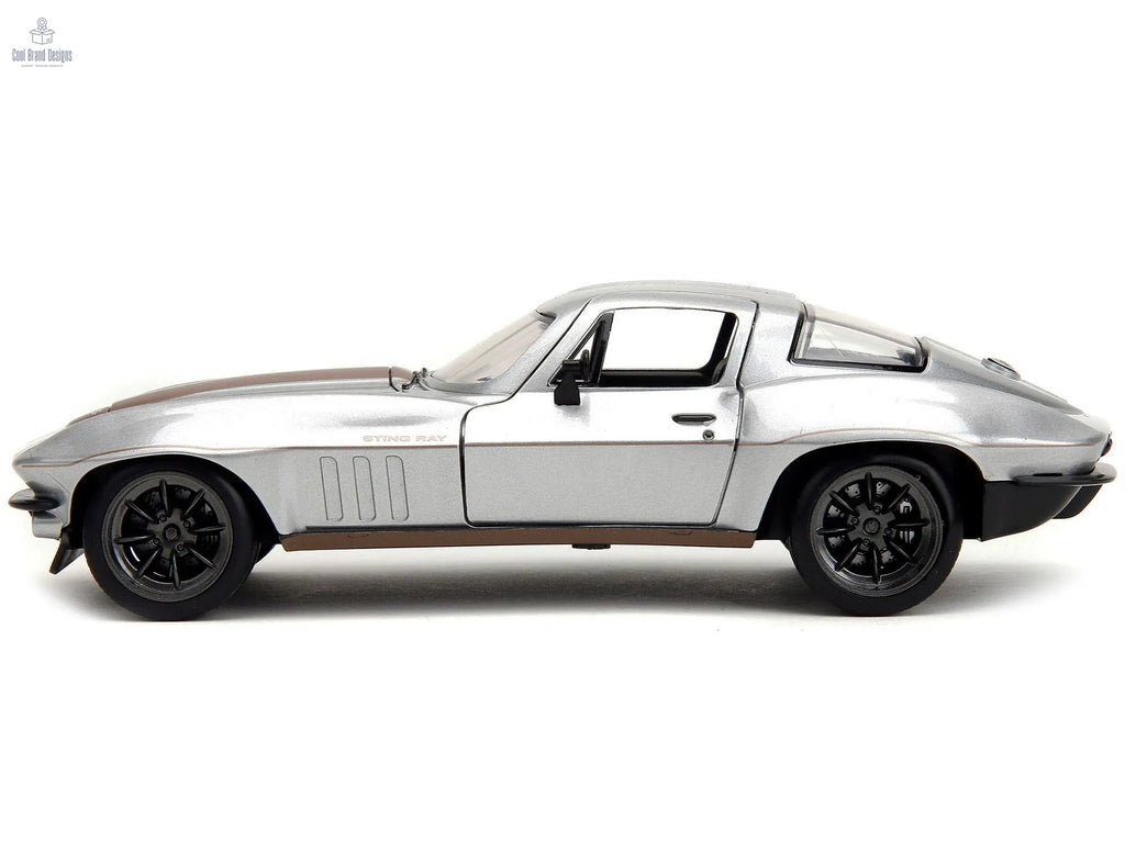 1966 Chevrolet Corvette Silver Metallic with Bronze Stripes "Bigtime Muscle" Series 1/24 Diecast Model Car by Jada - Cool Brand Designs