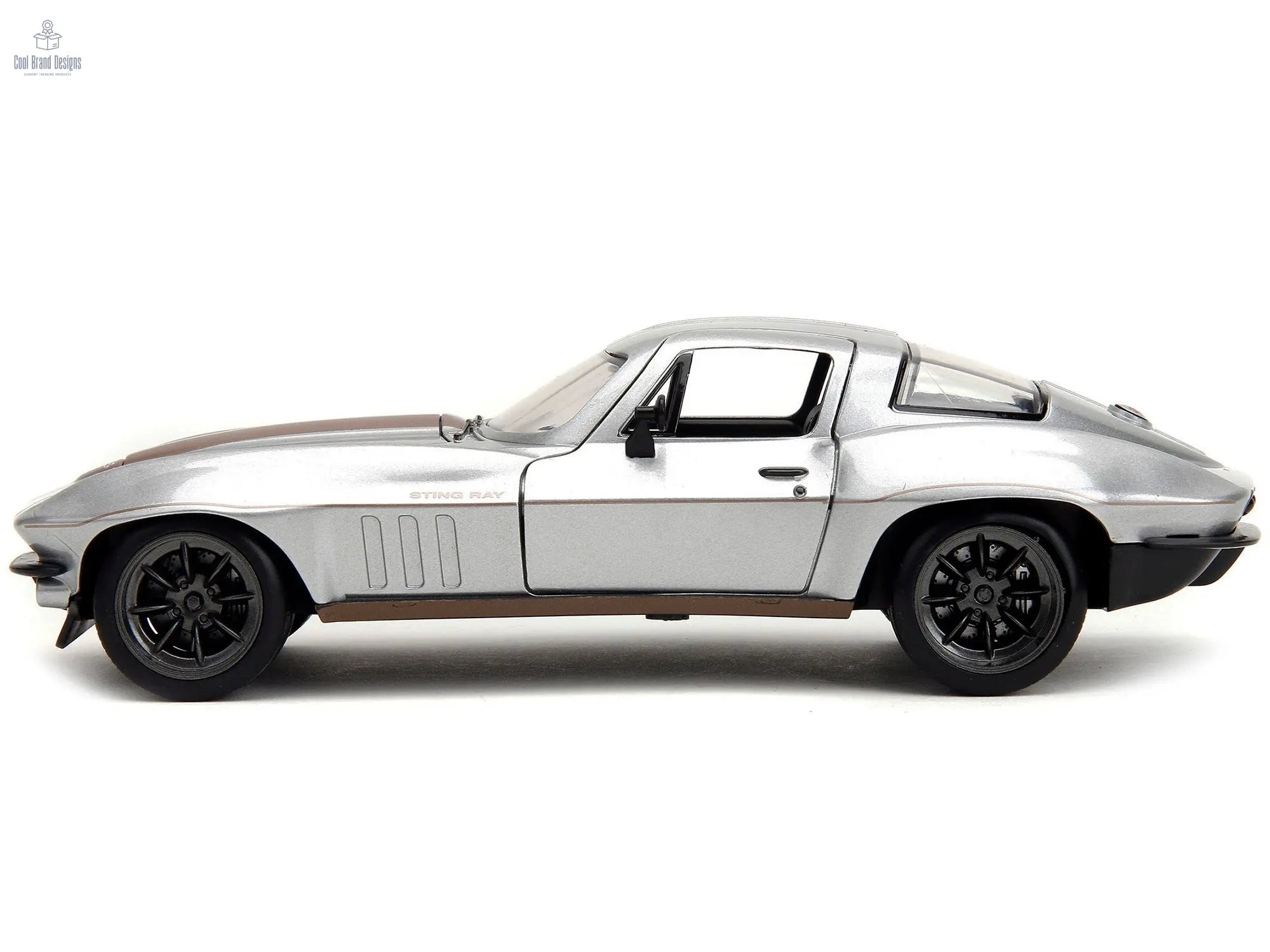 1966 Chevrolet Corvette Silver Metallic with Bronze Stripes "Bigtime Muscle" Series 1/24 Diecast Model Car by Jada - Cool Brand Designs