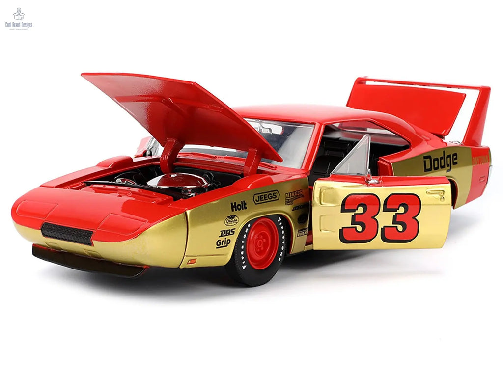 1969 Dodge Charger Daytona 33 Red and Gold Metallic with Graphics "Bigtime Muscle" Series 1/24 Diecast Model Car by Jada - Cool Brand Designs