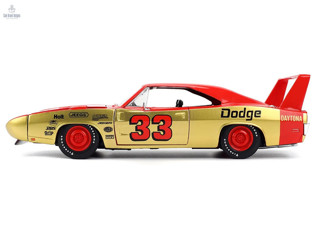 1969 Dodge Charger Daytona 33 Red and Gold Metallic with Graphics "Bigtime Muscle" Series 1/24 Diecast Model Car by Jada - Cool Brand Designs
