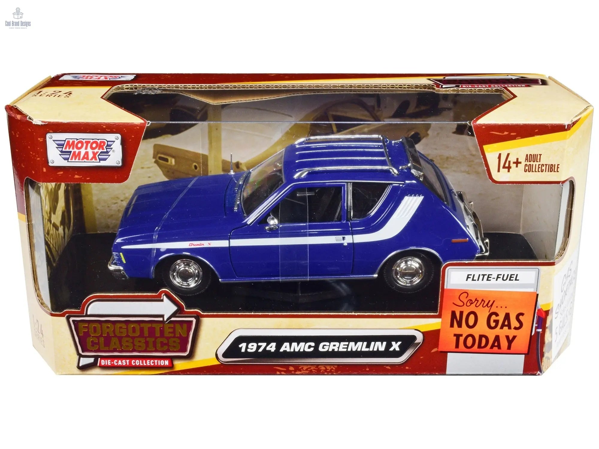 1974 AMC Gremlin X Blue with White Stripes and Roof Rack "Forgotten Classics" Series 1/24 Diecast Model Car by Motormax - Cool Brand Designs