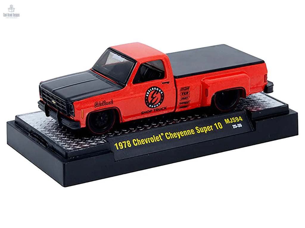 1978 Chevrolet Cheyenne Super 10 Pickup Truck "Edelbrock" Red with Black Hood Limited Edition to 9900 pieces Worldwide 1/64 Diecast Model Car by M2 Machines - Cool Brand Designs