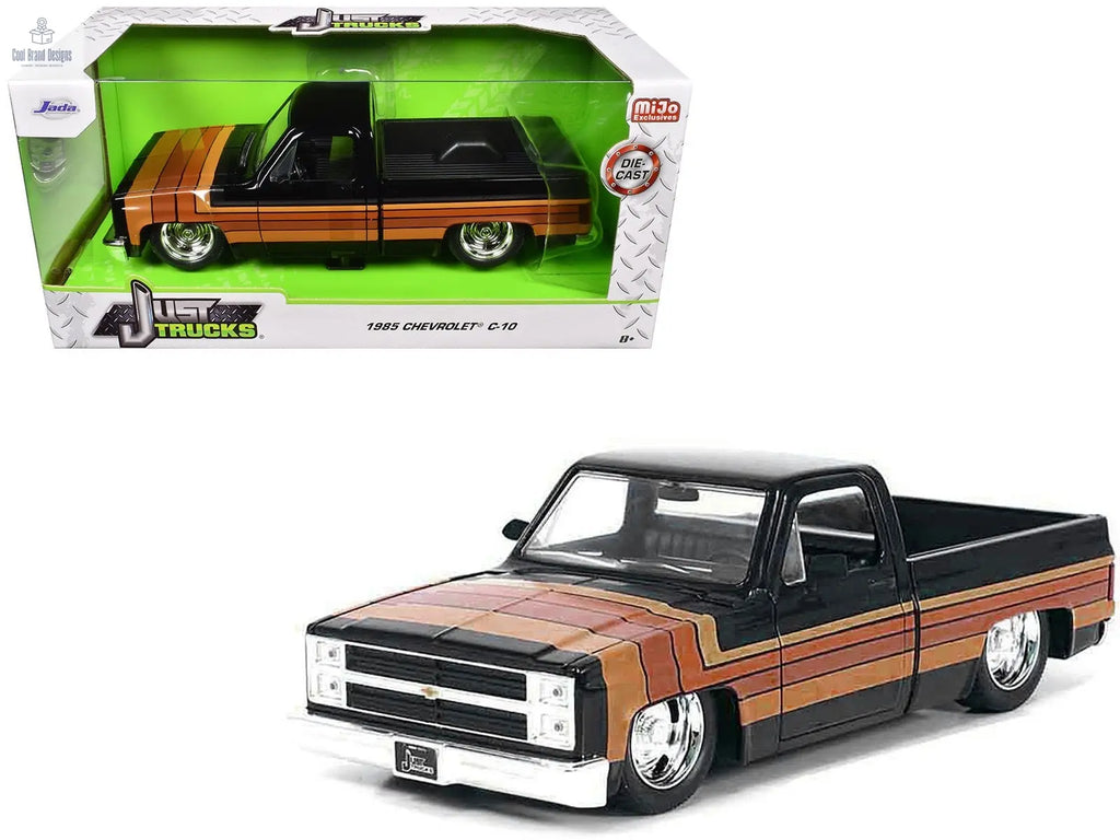 1985 Chevrolet C - 10 Pickup Truck Black with Stripes and GM Rally Wheels "Just Trucks" Series 1/24 Diecast Model Car by Jada - Cool Brand Designs