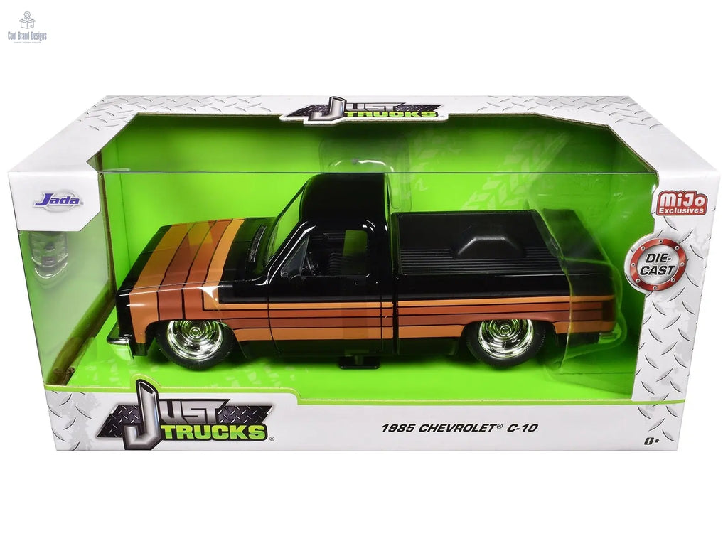 1985 Chevrolet C - 10 Pickup Truck Black with Stripes and GM Rally Wheels "Just Trucks" Series 1/24 Diecast Model Car by Jada - Cool Brand Designs