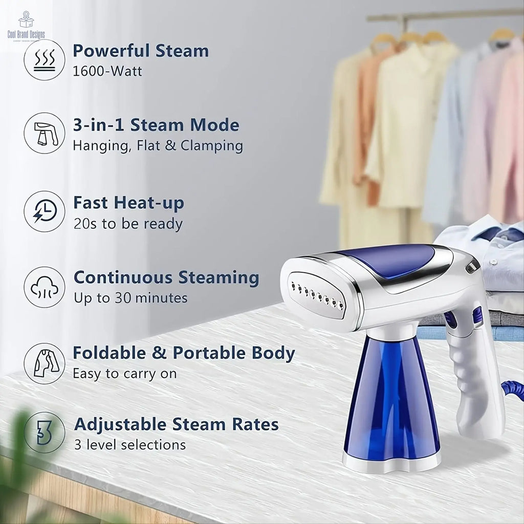 1pc Steamer For Clothes, Travel Garment Steamer 1600 Watt With 3 Model Fabric Wrinkles Remover With 250ml Big Water Tank, Fast Heat-up Steam Iron For Clothes With 3 Brushes - Cool Brand Designs
