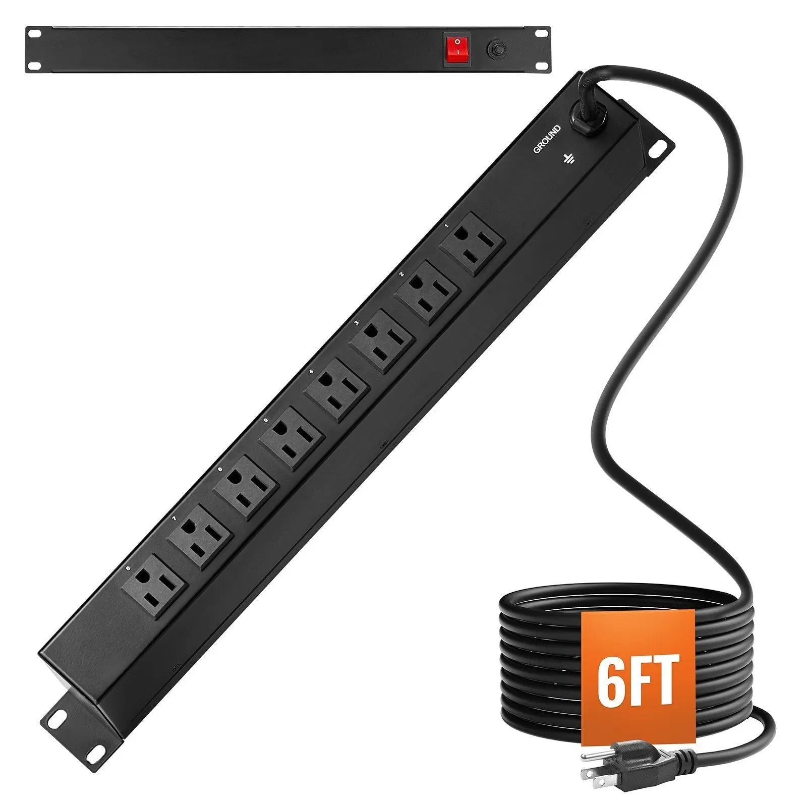 1U PDU, 8 Outlets, Rack Mount Power Strip Fits Standard 19" Server Racks, with Integrated Switch Surge Protection & Overload Protection, 110 - 125V/15A, Ideal for Home and Office - Cool Brand Designs