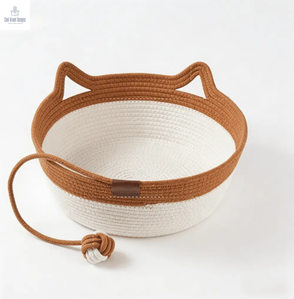 2-in-1 Cotton Rope Cat Bed with Hanging Interactive Toy, Cozy Round Cat Nest for Indoor Cats, Washable Pet Bed with Handles, Modern Boho Home Decor for Kittens & Small Cats, Non-toxic & Durable - Cool Brand Designs
