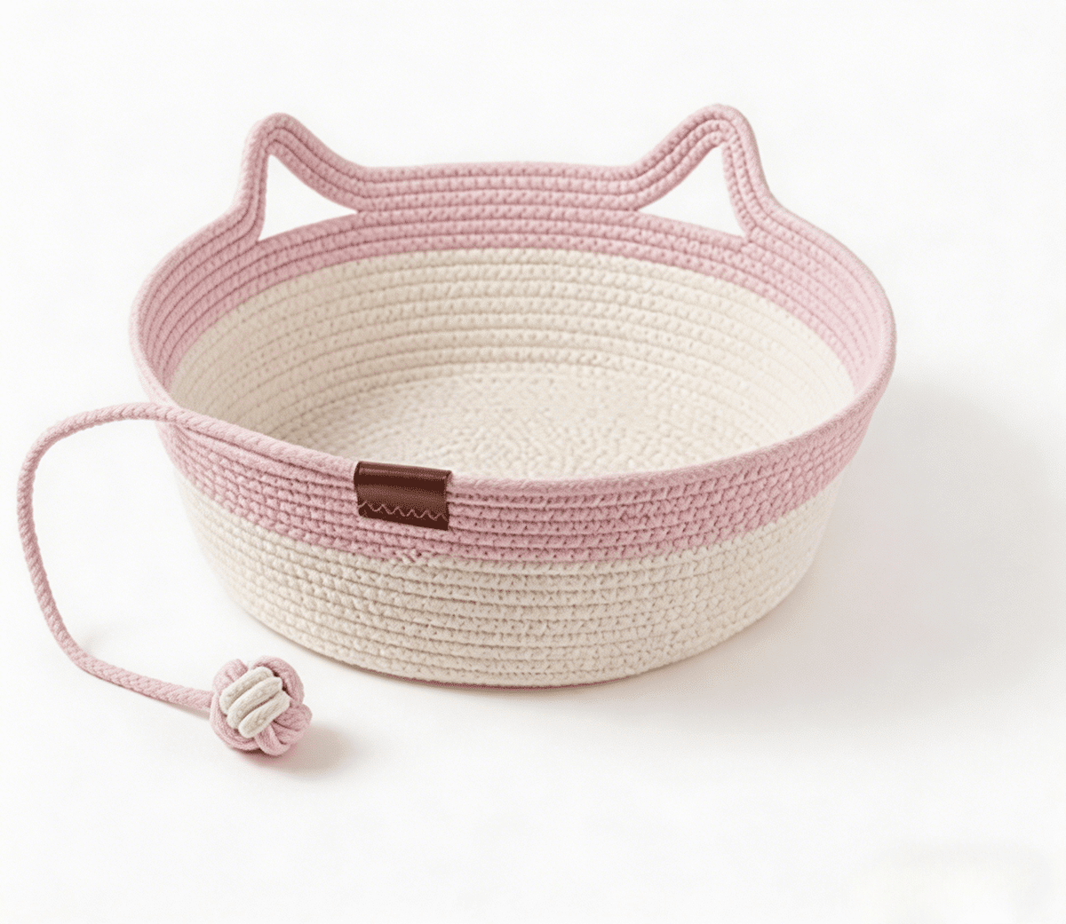 2-in-1 Cotton Rope Cat Bed with Hanging Interactive Toy, Cozy Round Cat Nest for Indoor Cats, Washable Pet Bed with Handles, Modern Boho Home Decor for Kittens & Small Cats, Non-toxic & Durable - Cool Brand Designs