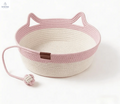2-in-1 Cotton Rope Cat Bed with Hanging Interactive Toy, Cozy Round Cat Nest for Indoor Cats, Washable Pet Bed with Handles, Modern Boho Home Decor for Kittens & Small Cats, Non-toxic & Durable - Cool Brand Designs