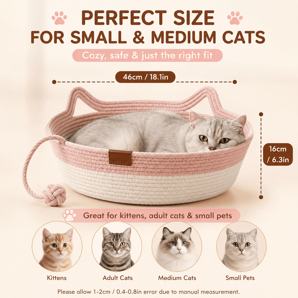 2-in-1 Cotton Rope Cat Bed with Hanging Interactive Toy, Cozy Round Cat Nest for Indoor Cats, Washable Pet Bed with Handles, Modern Boho Home Decor for Kittens & Small Cats, Non-toxic & Durable - Cool Brand Designs