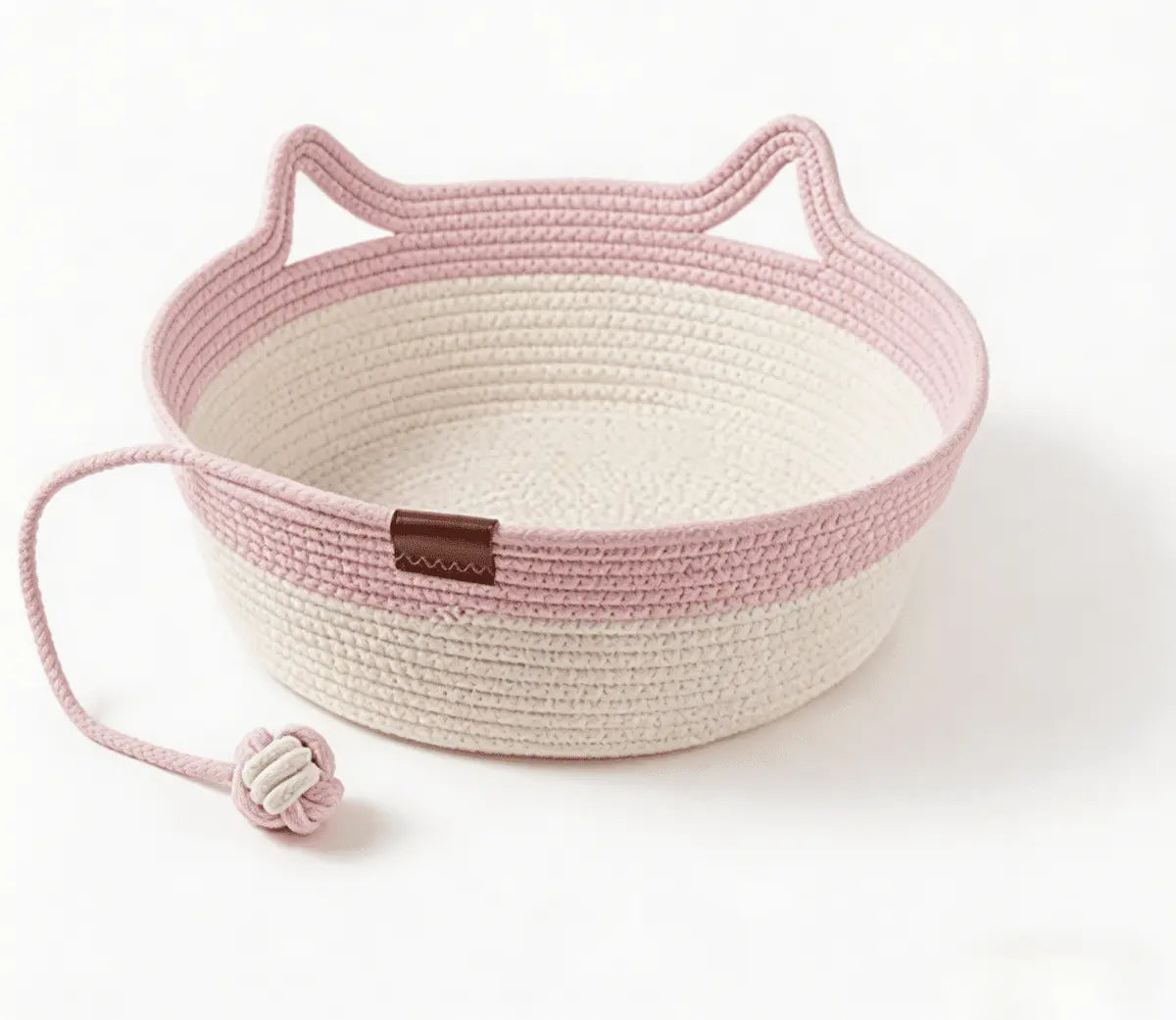 2-in-1 Cotton Rope Cat Bed with Hanging Interactive Toy, Cozy Round Cat Nest for Indoor Cats, Washable Pet Bed with Handles, Modern Boho Home Decor for Kittens & Small Cats, Non-toxic & Durable - Cool Brand Designs