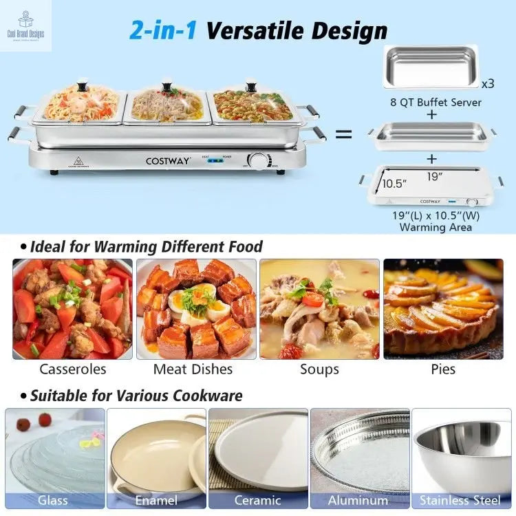 2 in 1 Electric Warming Tray with Temperature Control - Cool Brand Designs