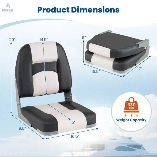 2 - Pack Boat Seats with Thick Sponge Padding and Fixing Bolts - Gray - Cool Brand Designs