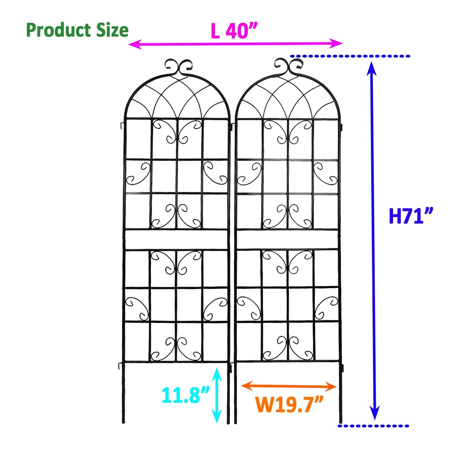 2 Pack Metal Garden Trellis 71" x 19.7" Rustproof Trellis for Climbing Plants Outdoor Flower Support - Cool Brand Designs