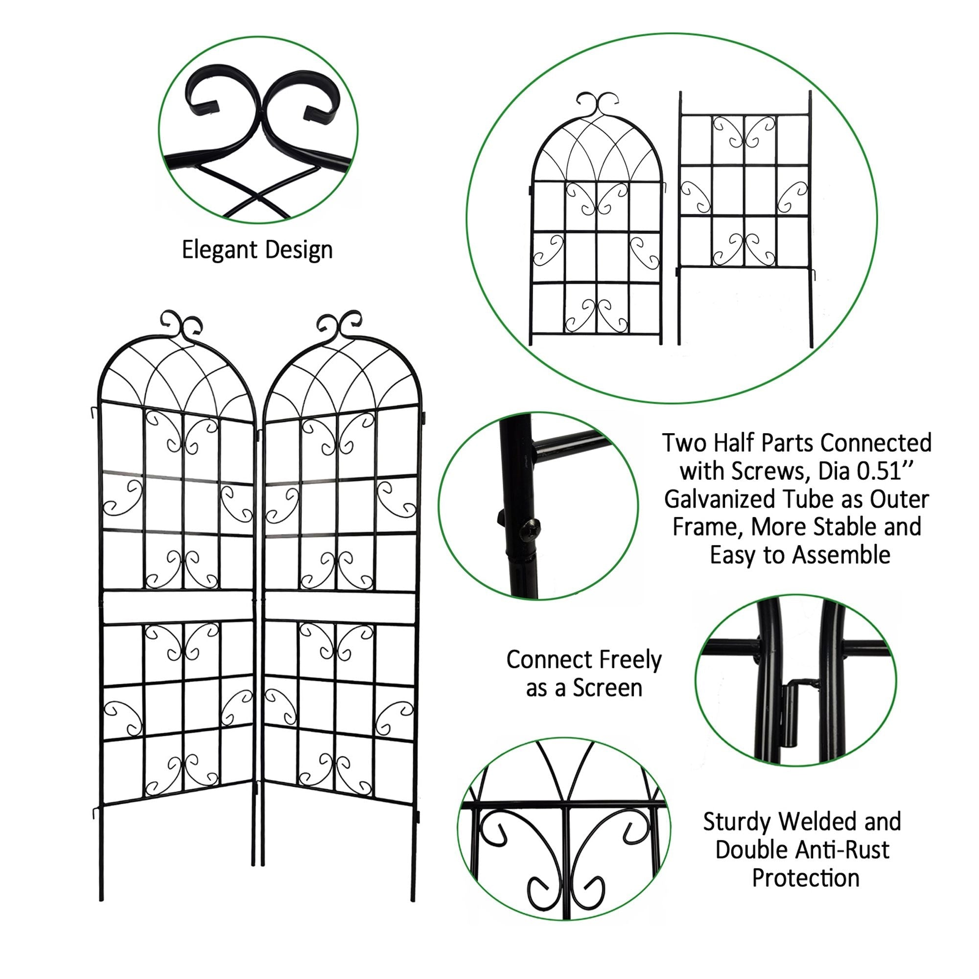 2 Pack Metal Garden Trellis 71" x 19.7" Rustproof Trellis for Climbing Plants Outdoor Flower Support - Cool Brand Designs