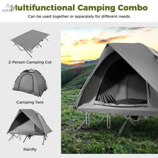 2 - Person Camping Cot Tent Foldable Off - Ground Camping Combo for Adults - Grey - Color: Gray - Cool Brand Designs