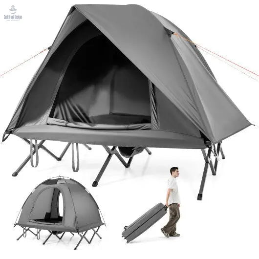 2 - Person Camping Cot Tent Foldable Off - Ground Camping Combo for Adults - Grey - Color: Gray - Cool Brand Designs