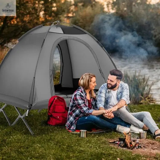 2 - Person Camping Cot Tent Foldable Off - Ground Camping Combo for Adults - Grey - Color: Gray - Cool Brand Designs
