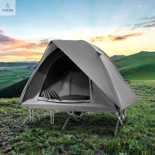 2 - Person Camping Cot Tent Foldable Off - Ground Camping Combo for Adults - Grey - Color: Gray - Cool Brand Designs