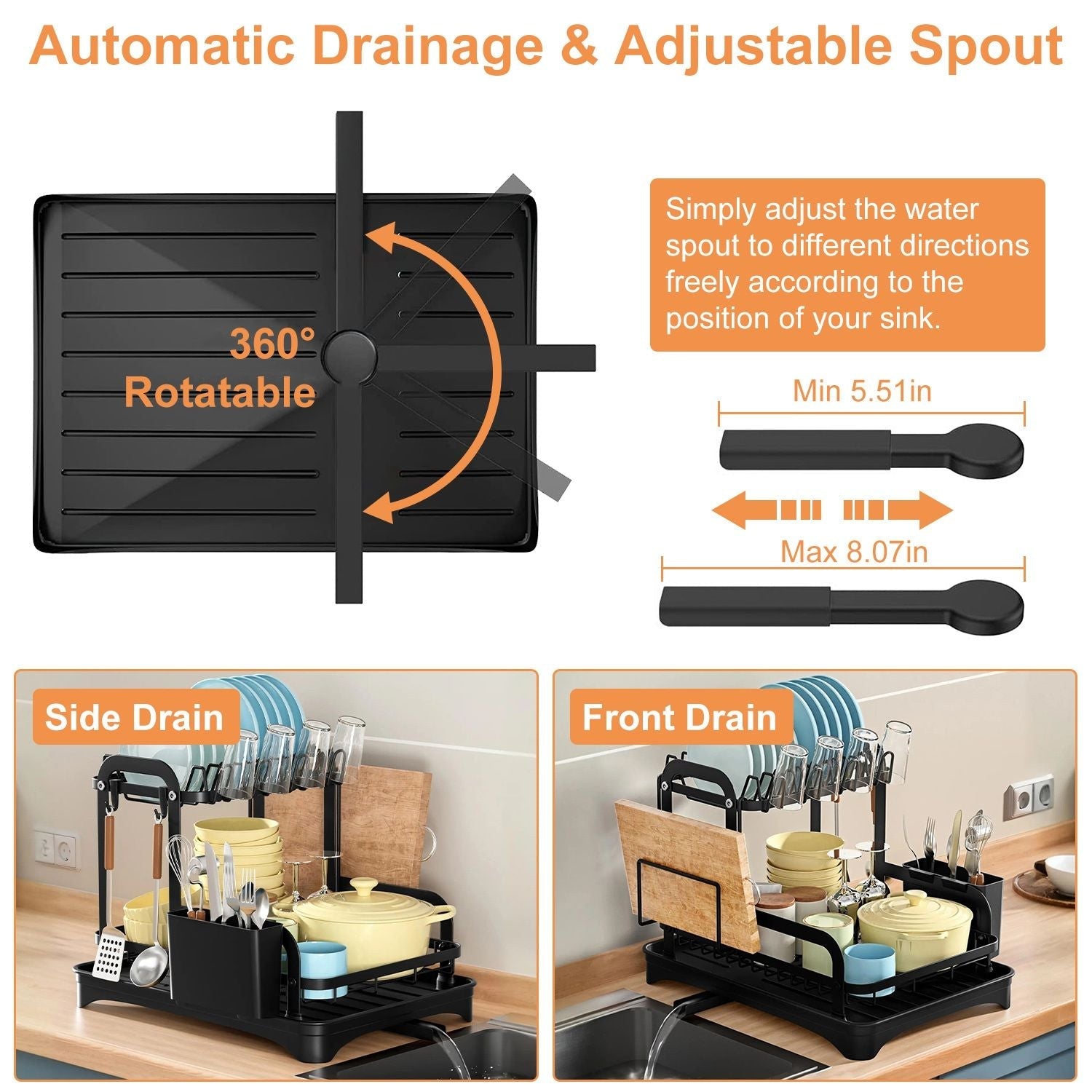 2-Tier Dish Drying Rack for Kitchen Counter Space Saving Rustproof Dish Rack with Drainboard Detachable Kitchen Drainer Organizer Set - Cool Brand Designs