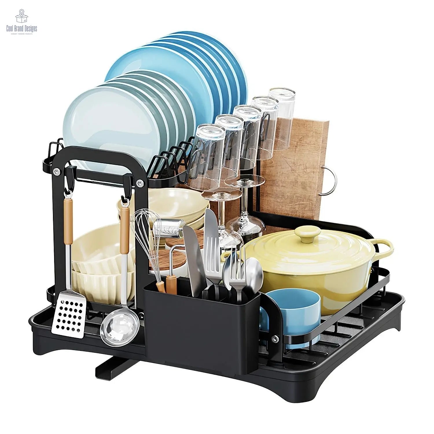 2-Tier Dish Drying Rack for Kitchen Counter Space Saving Rustproof Dish Rack with Drainboard Detachable Kitchen Drainer Organizer Set - Cool Brand Designs
