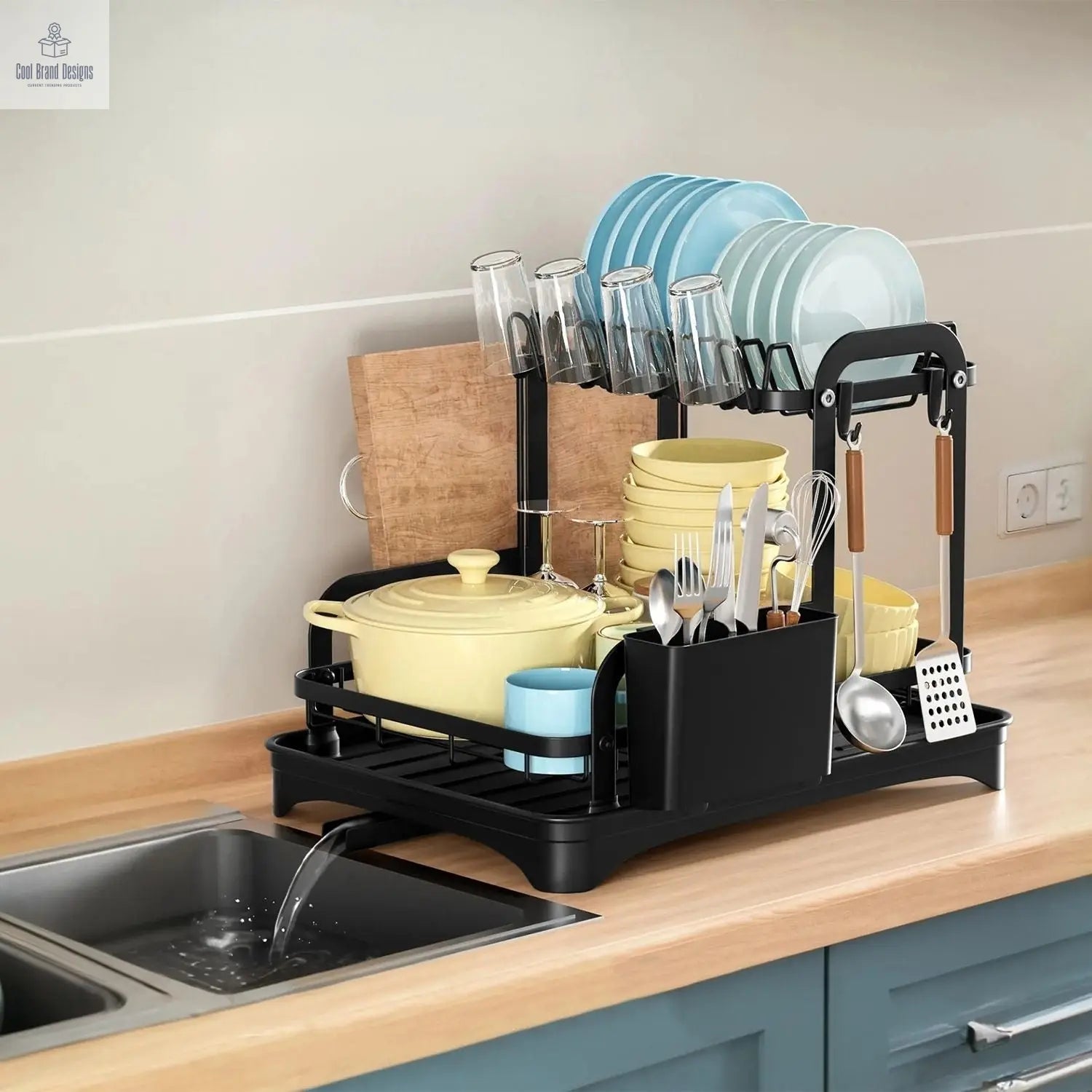 2-Tier Dish Drying Rack for Kitchen Counter Space Saving Rustproof Dish Rack with Drainboard Detachable Kitchen Drainer Organizer Set - Cool Brand Designs