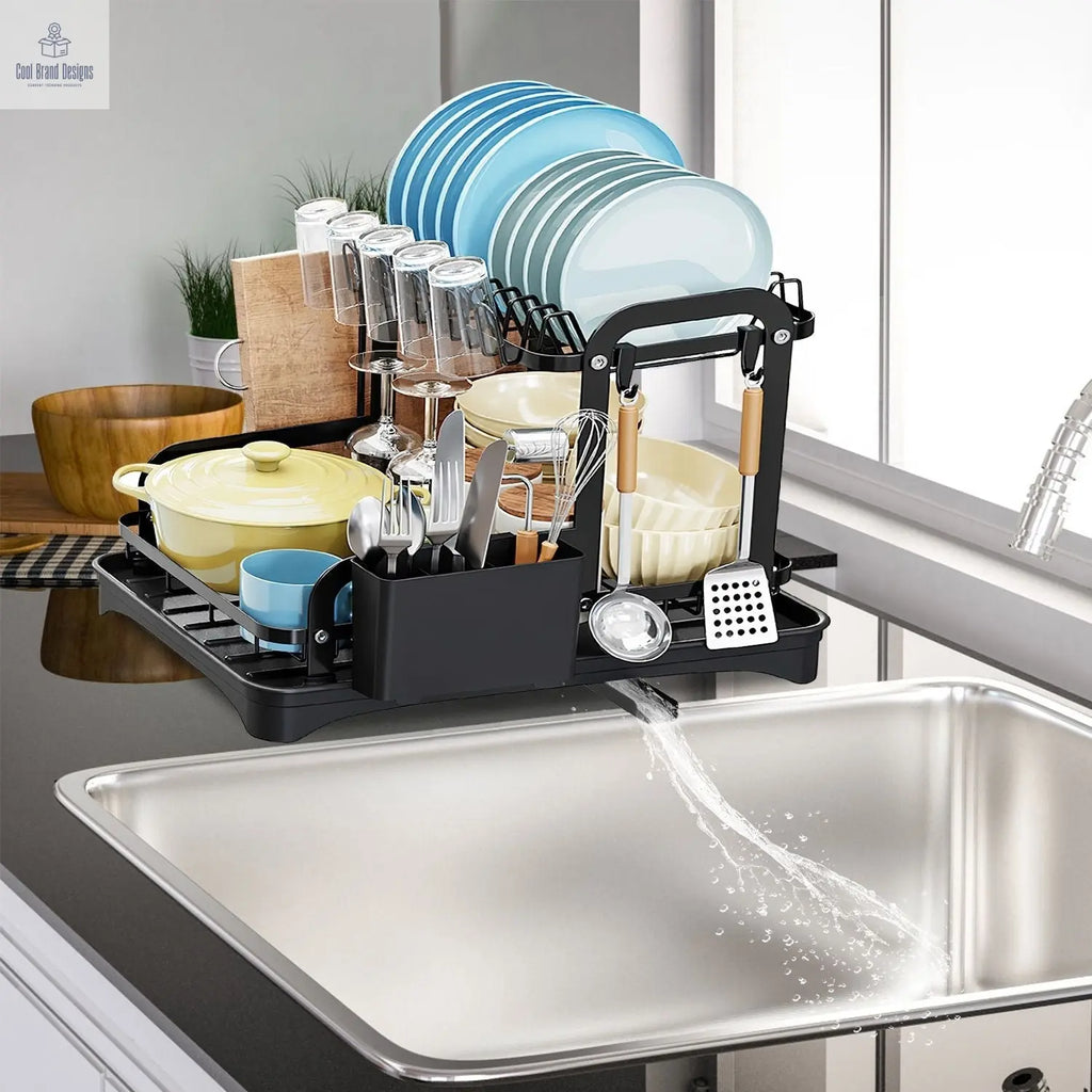 2-Tier Dish Drying Rack for Kitchen Counter Space Saving Rustproof Dish Rack with Drainboard Detachable Kitchen Drainer Organizer Set - Cool Brand Designs