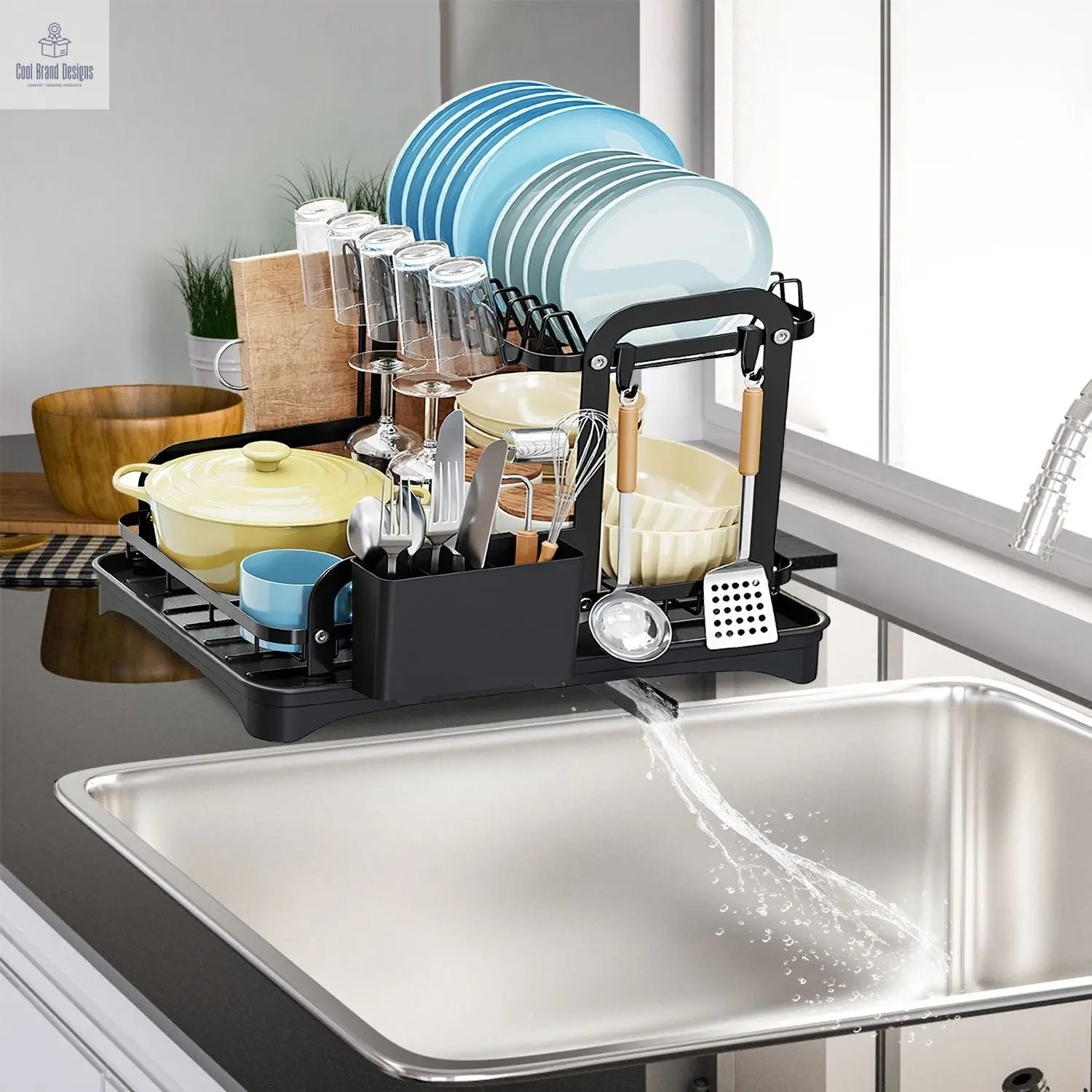 2-Tier Dish Drying Rack for Kitchen Counter Space Saving Rustproof Dish Rack with Drainboard Detachable Kitchen Drainer Organizer Set - Cool Brand Designs