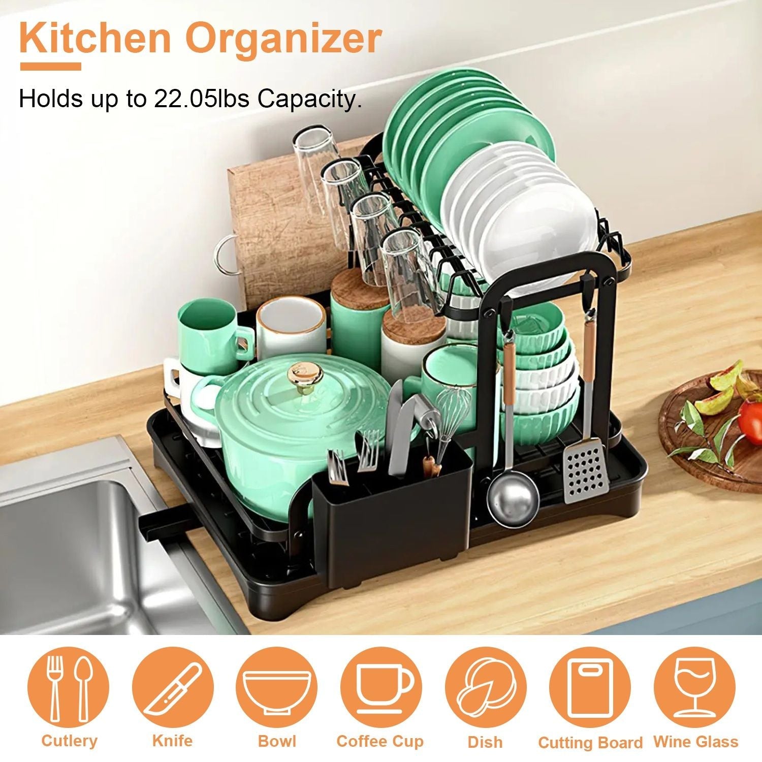 2-Tier Dish Drying Rack for Kitchen Counter Space Saving Rustproof Dish Rack with Drainboard Detachable Kitchen Drainer Organizer Set - Cool Brand Designs