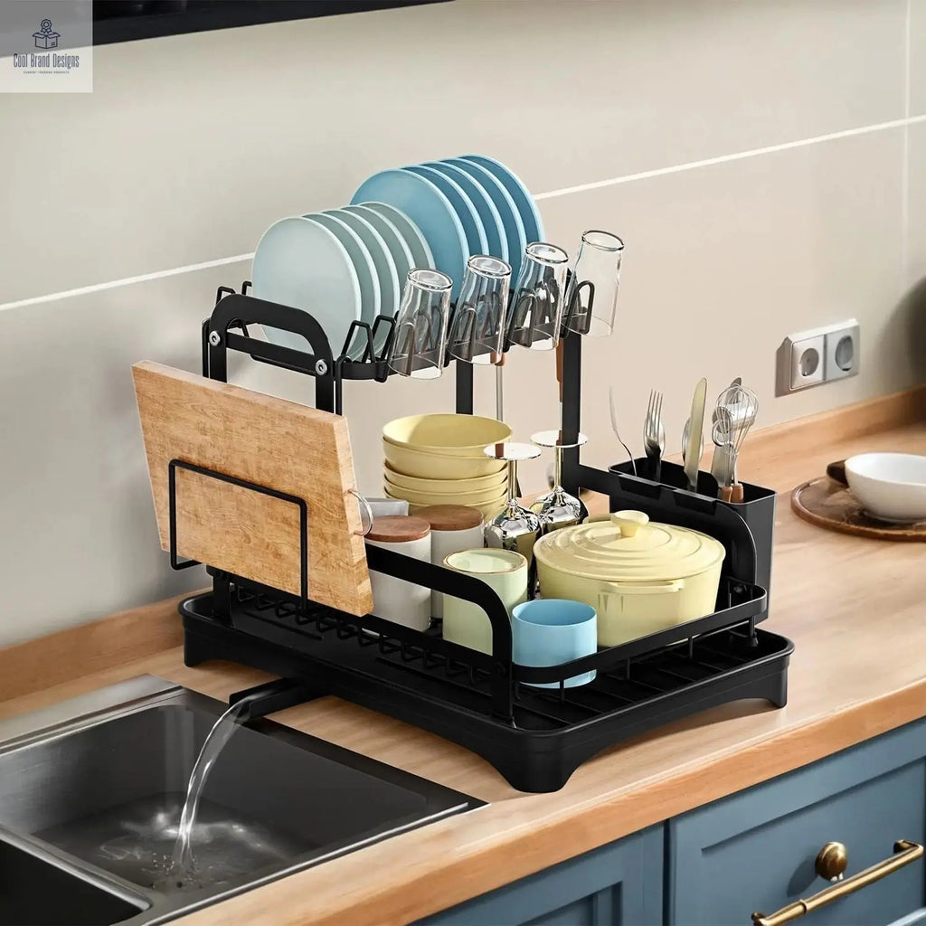 2-Tier Dish Drying Rack for Kitchen Counter Space Saving Rustproof Dish Rack with Drainboard Detachable Kitchen Drainer Organizer Set - Cool Brand Designs