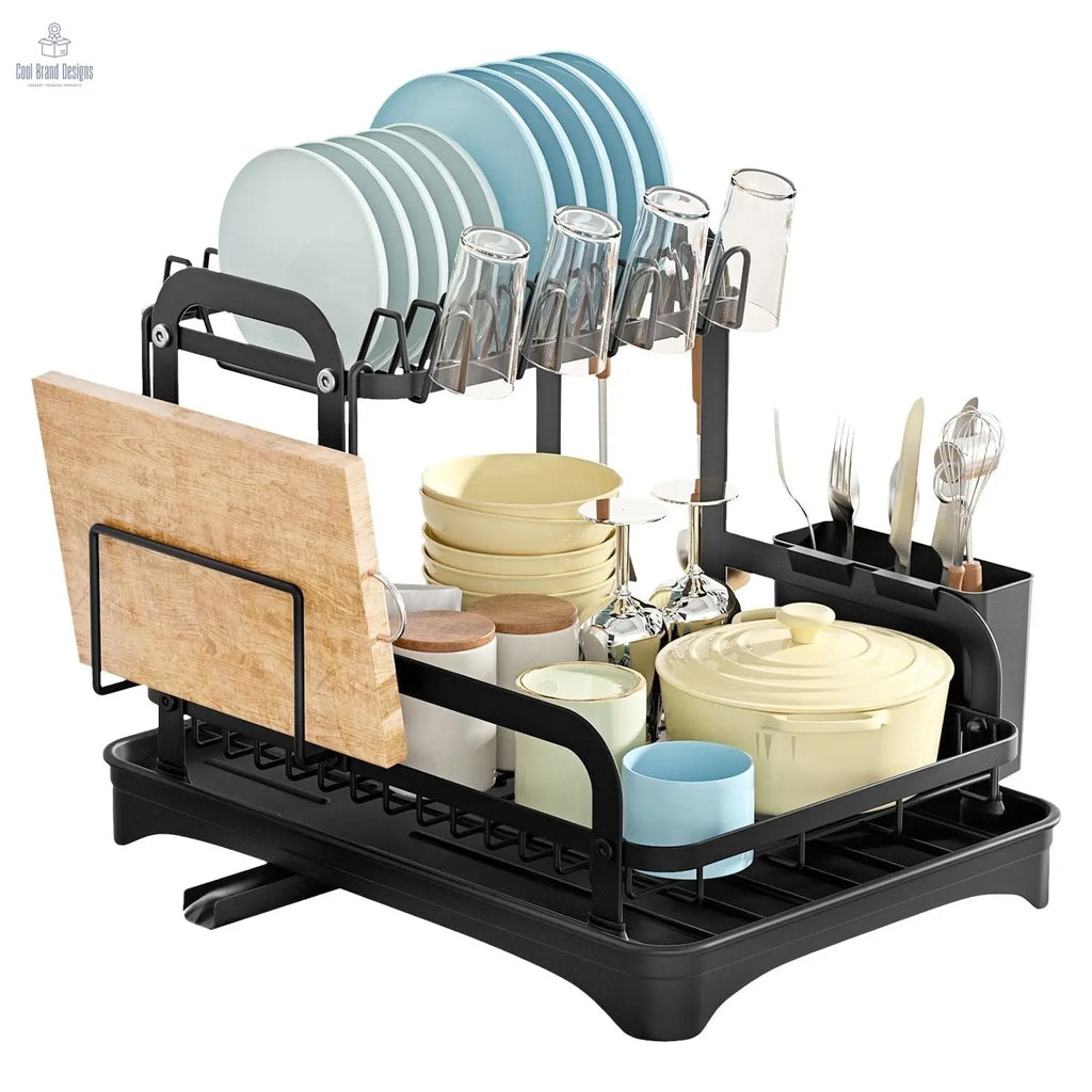 2-Tier Dish Drying Rack for Kitchen Counter Space Saving Rustproof Dish Rack with Drainboard Detachable Kitchen Drainer Organizer Set - Cool Brand Designs