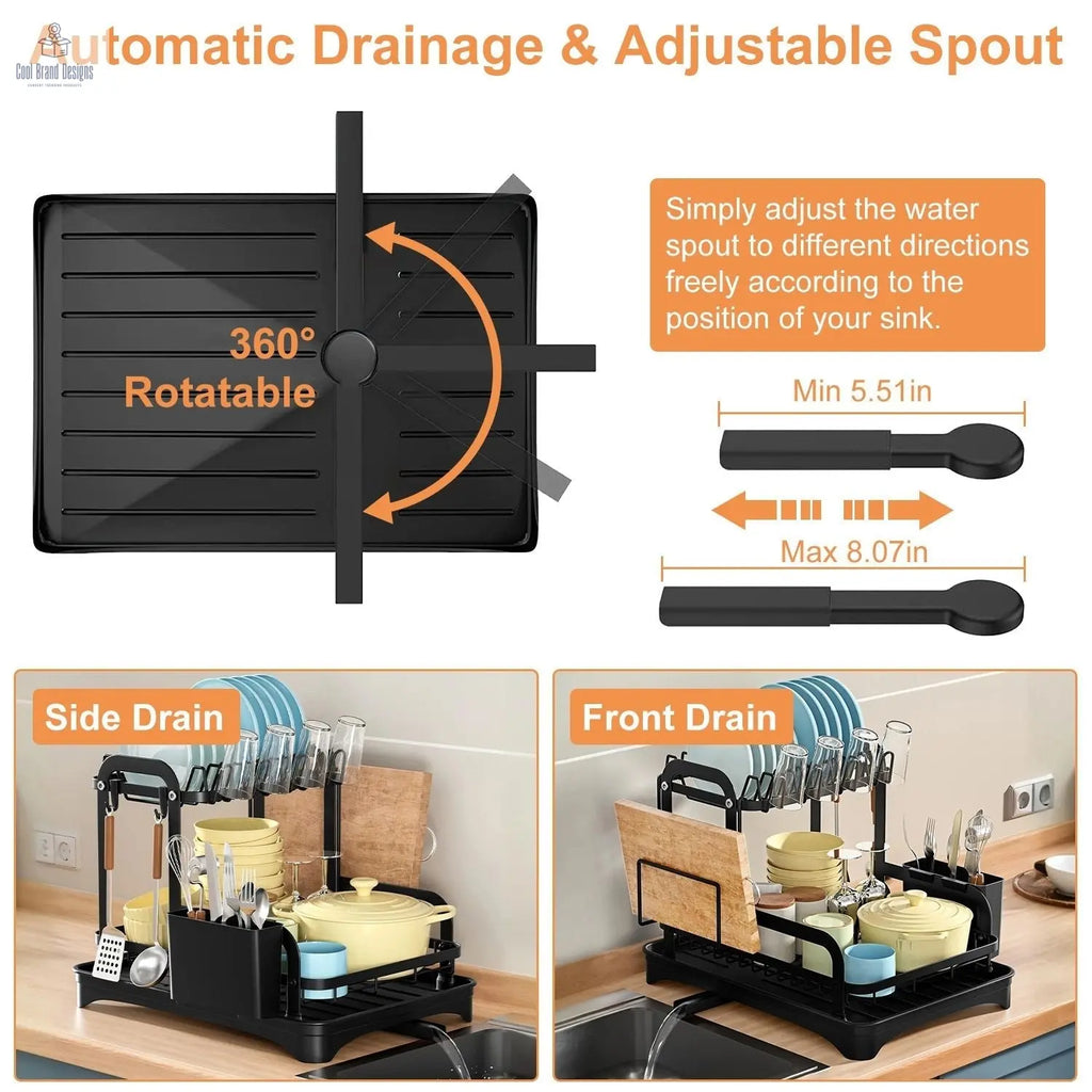2-Tier Dish Drying Rack for Kitchen Counter Space Saving Rustproof Dish Rack with Drainboard Detachable Kitchen Drainer Organizer Set - Cool Brand Designs