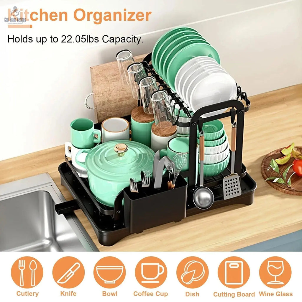 2-Tier Dish Drying Rack for Kitchen Counter Space Saving Rustproof Dish Rack with Drainboard Detachable Kitchen Drainer Organizer Set - Cool Brand Designs
