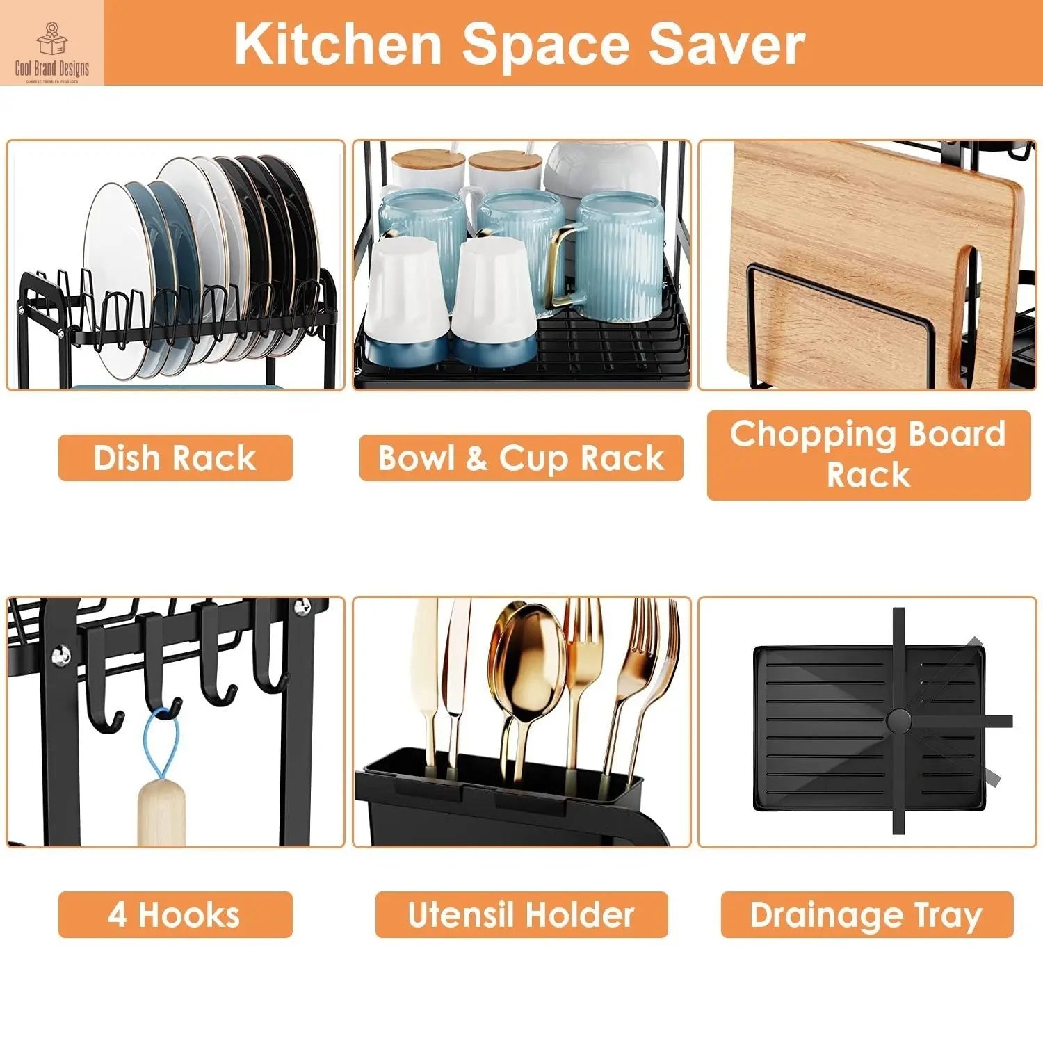 2-Tier Dish Drying Rack for Kitchen Counter Space Saving Rustproof Dish Rack with Drainboard Detachable Kitchen Drainer Organizer Set - Cool Brand Designs