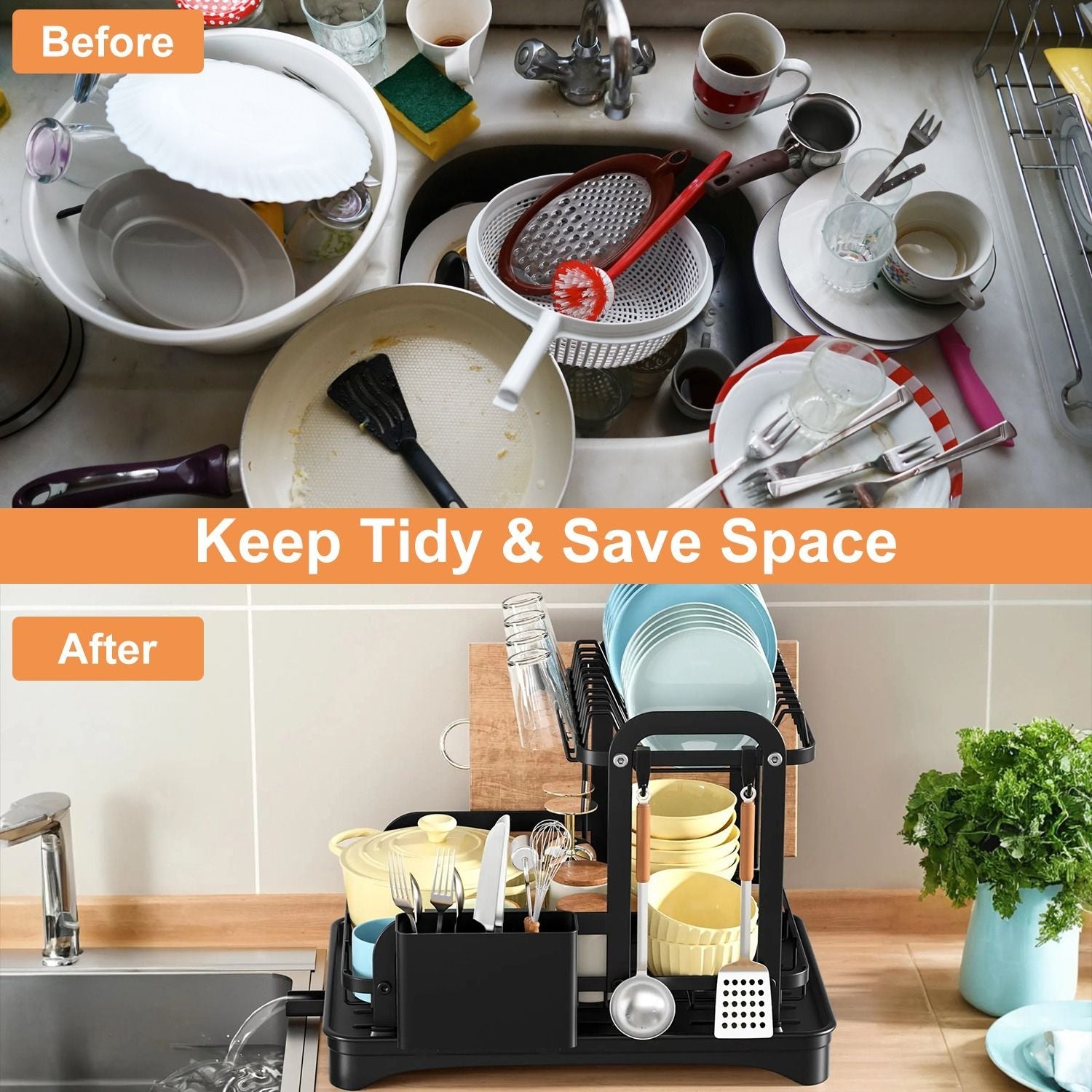 2-Tier Dish Drying Rack for Kitchen Counter Space Saving Rustproof Dish Rack with Drainboard Detachable Kitchen Drainer Organizer Set - Cool Brand Designs