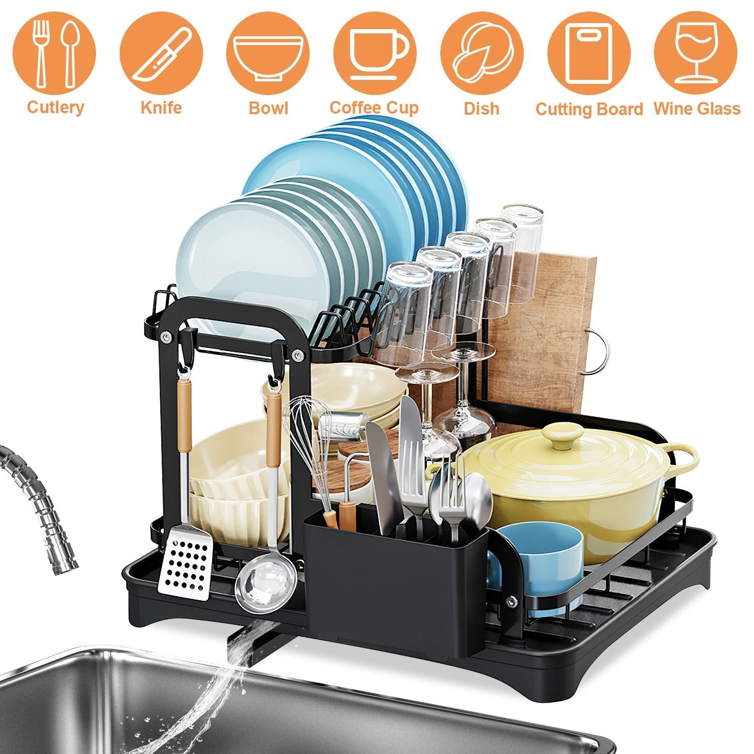2-Tier Dish Drying Rack for Kitchen Counter Space Saving Rustproof Dish Rack with Drainboard Detachable Kitchen Drainer Organizer Set - Cool Brand Designs