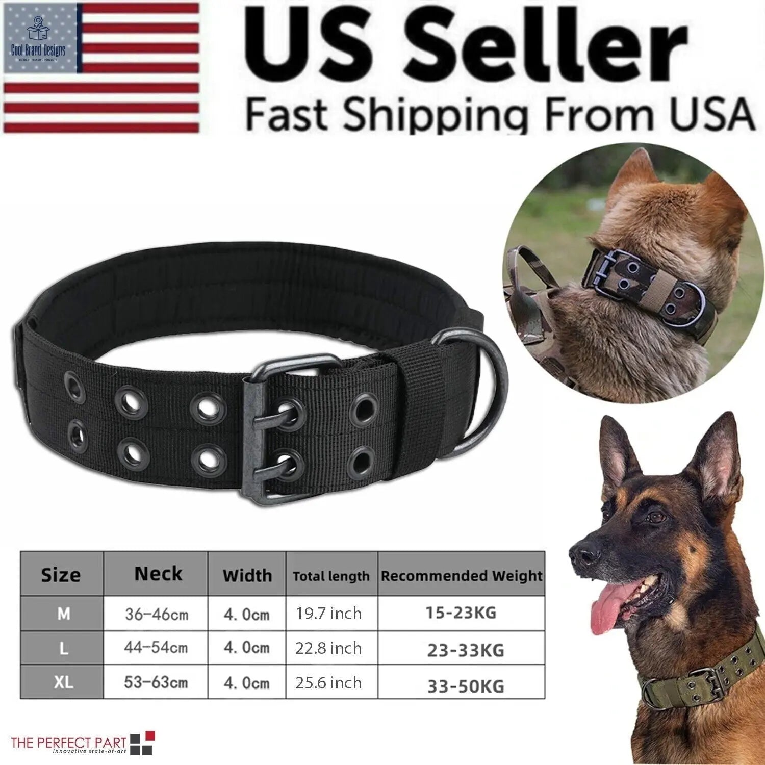 2" Wide Tactical Heavy Duty Nylon Large Dog Collar K9 Military With Metal Buckle - Cool Brand Designs