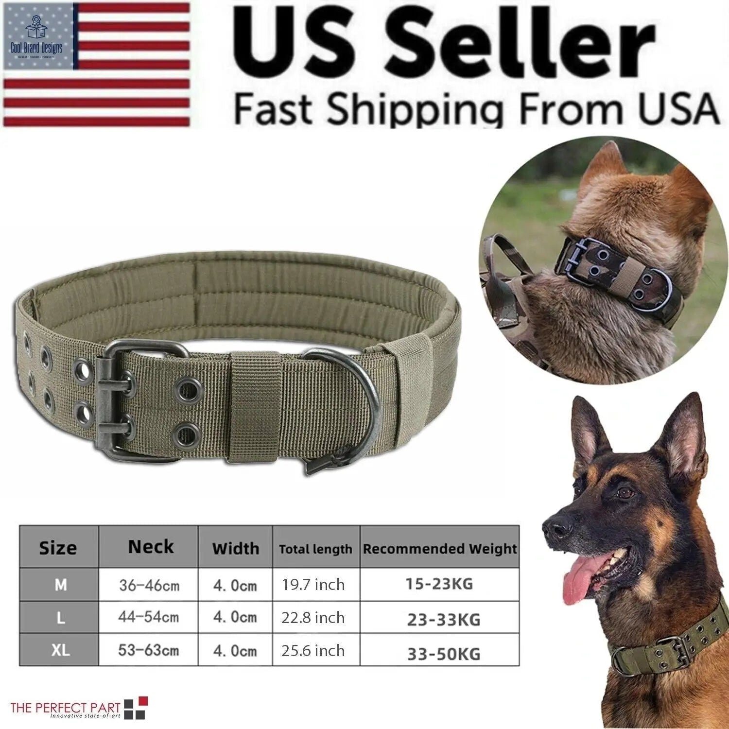 2" Wide Tactical Heavy Duty Nylon Large Dog Collar K9 Military With Metal Buckle - Cool Brand Designs