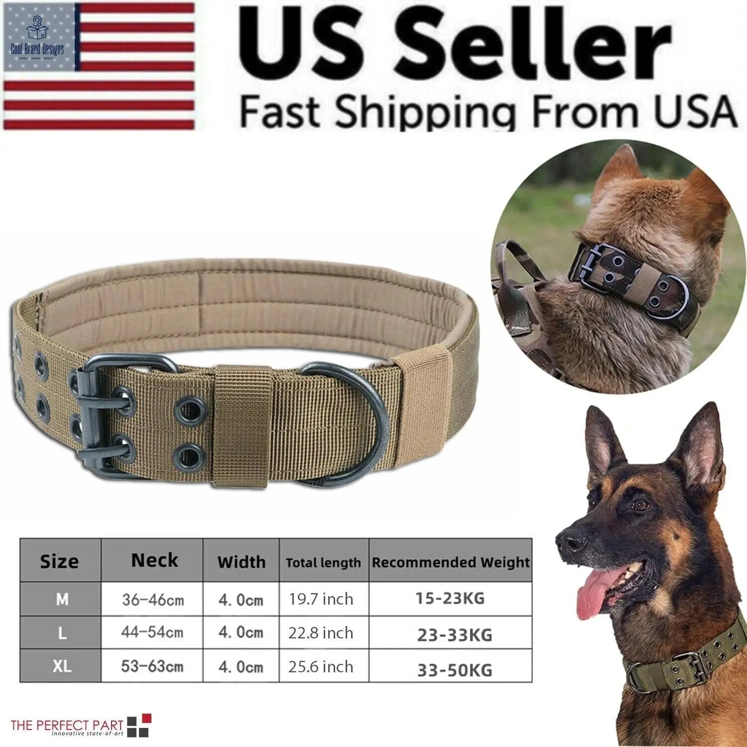 2" Wide Tactical Heavy Duty Nylon Large Dog Collar K9 Military With Metal Buckle - Cool Brand Designs