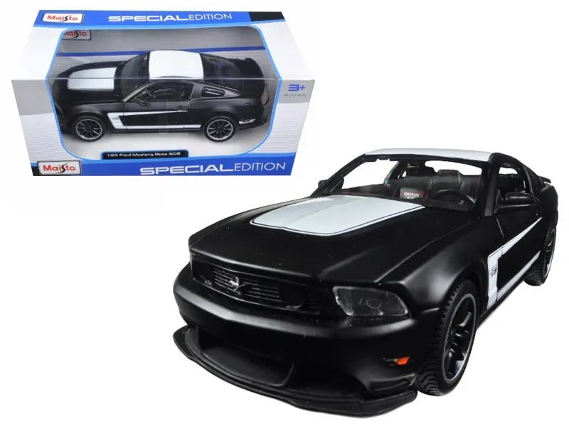 2012 Ford Mustang Boss 302 Matt Black and White 1/24 Diecast Model Car by Maisto - Cool Brand Designs