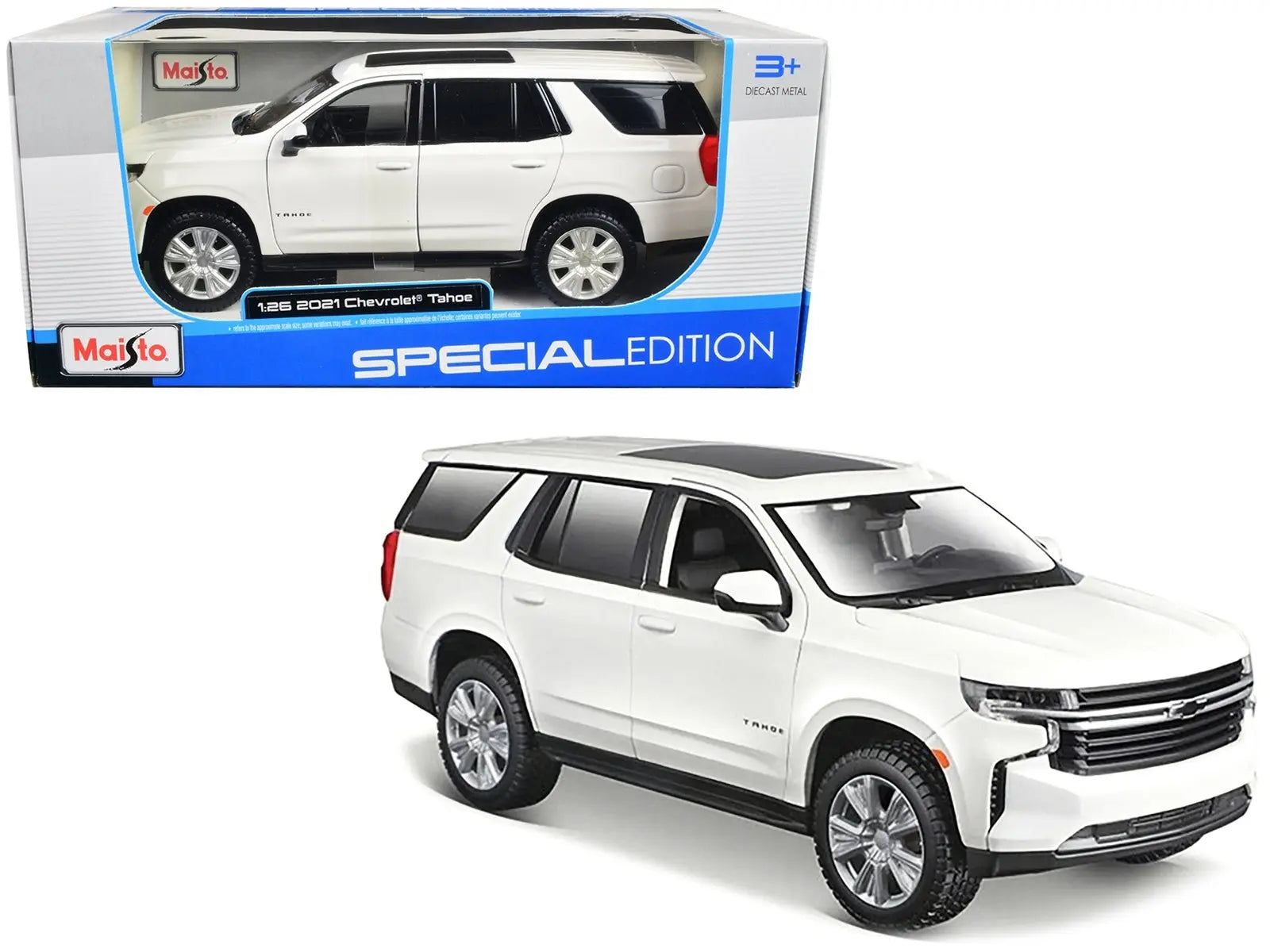 2021 Chevrolet Tahoe White with Sunroof "Special Edition" 1/26 Diecast Model Car by Maisto - Cool Brand Designs