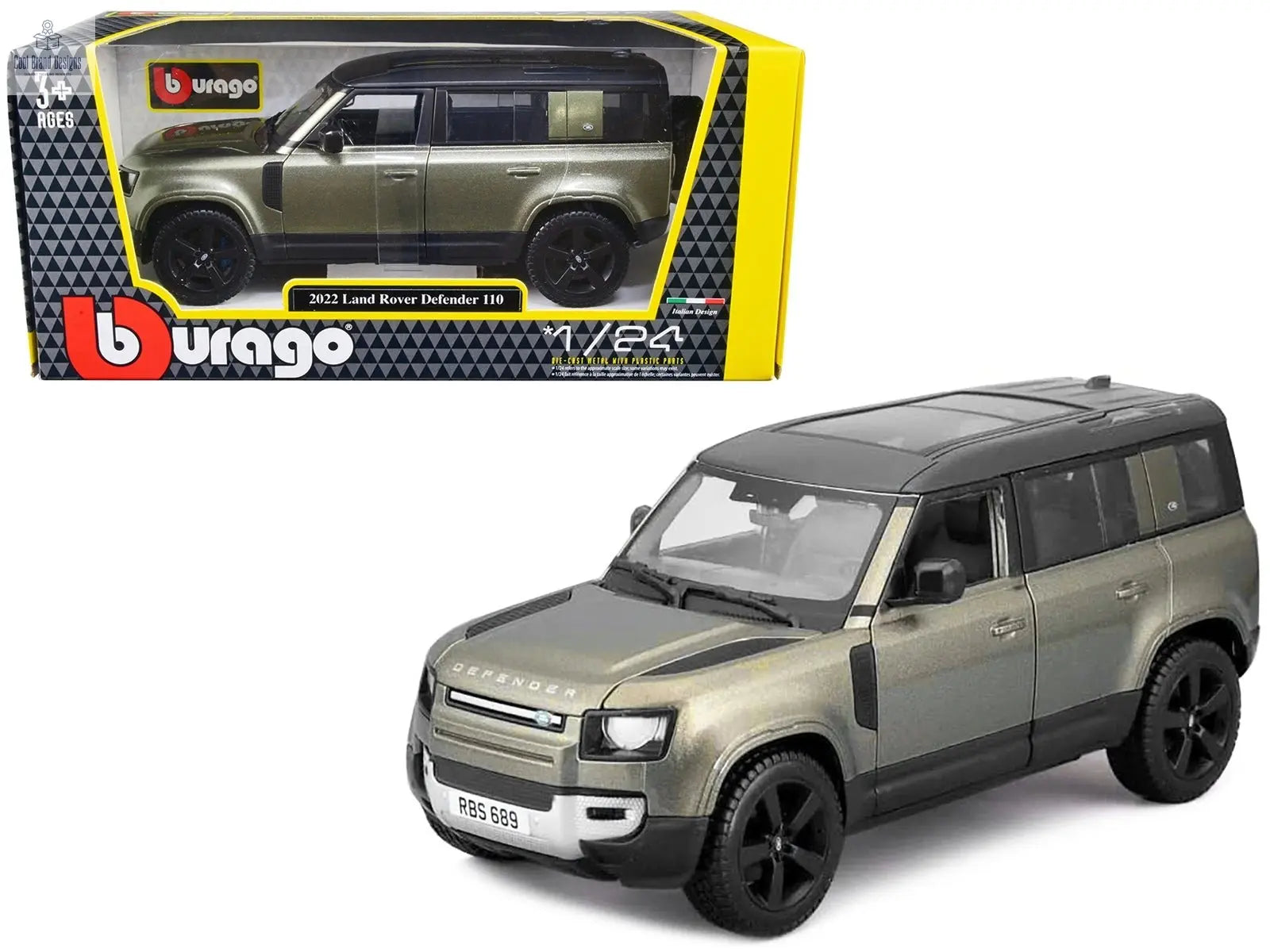 2022 Land Rover Defender 110 Green Metallic with Black Top and Sunroof 1/24 Diecast Model Car by Bburago - Cool Brand Designs