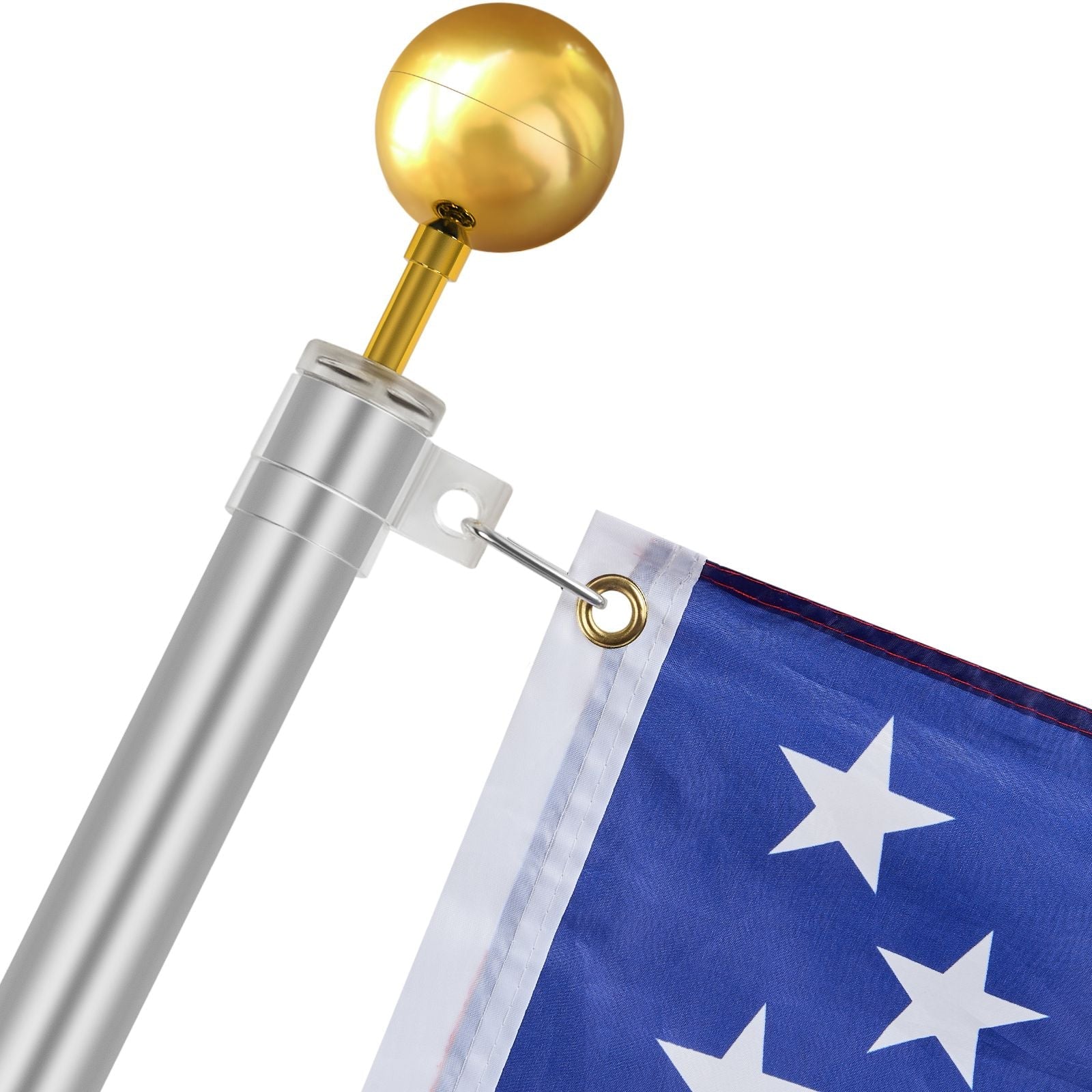 20FT Telescoping Flag pole Kit, Heavy Duty Aluminum Alloy in Ground Flag Poles for Outside, 3 Display Modes Flagpole with 3x5 American Flag, Professional Accessories, Silver - Cool Brand Designs