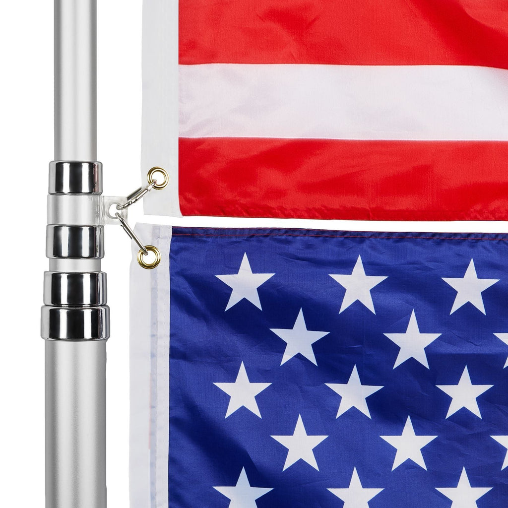 20FT Telescoping Flag pole Kit, Heavy Duty Aluminum Alloy in Ground Flag Poles for Outside, 3 Display Modes Flagpole with 3x5 American Flag, Professional Accessories, Silver - Cool Brand Designs