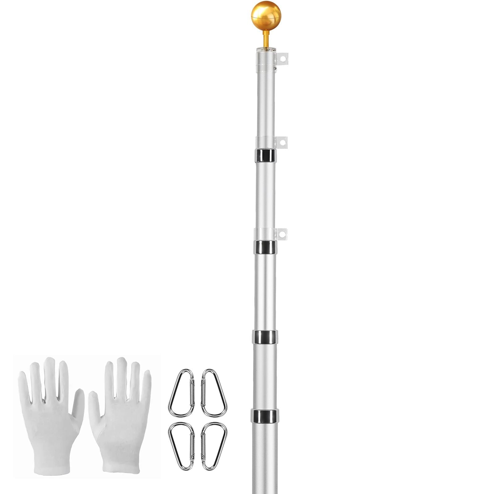 20FT Telescoping Flag pole Kit, Heavy Duty Aluminum Alloy in Ground Flag Poles for Outside, 3 Display Modes Flagpole with 3x5 American Flag, Professional Accessories, Silver - Cool Brand Designs