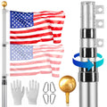 20FT Telescoping Flag pole Kit, Heavy Duty Aluminum Alloy in Ground Flag Poles for Outside, 3 Display Modes Flagpole with 3x5 American Flag, Professional Accessories, Silver - Cool Brand Designs