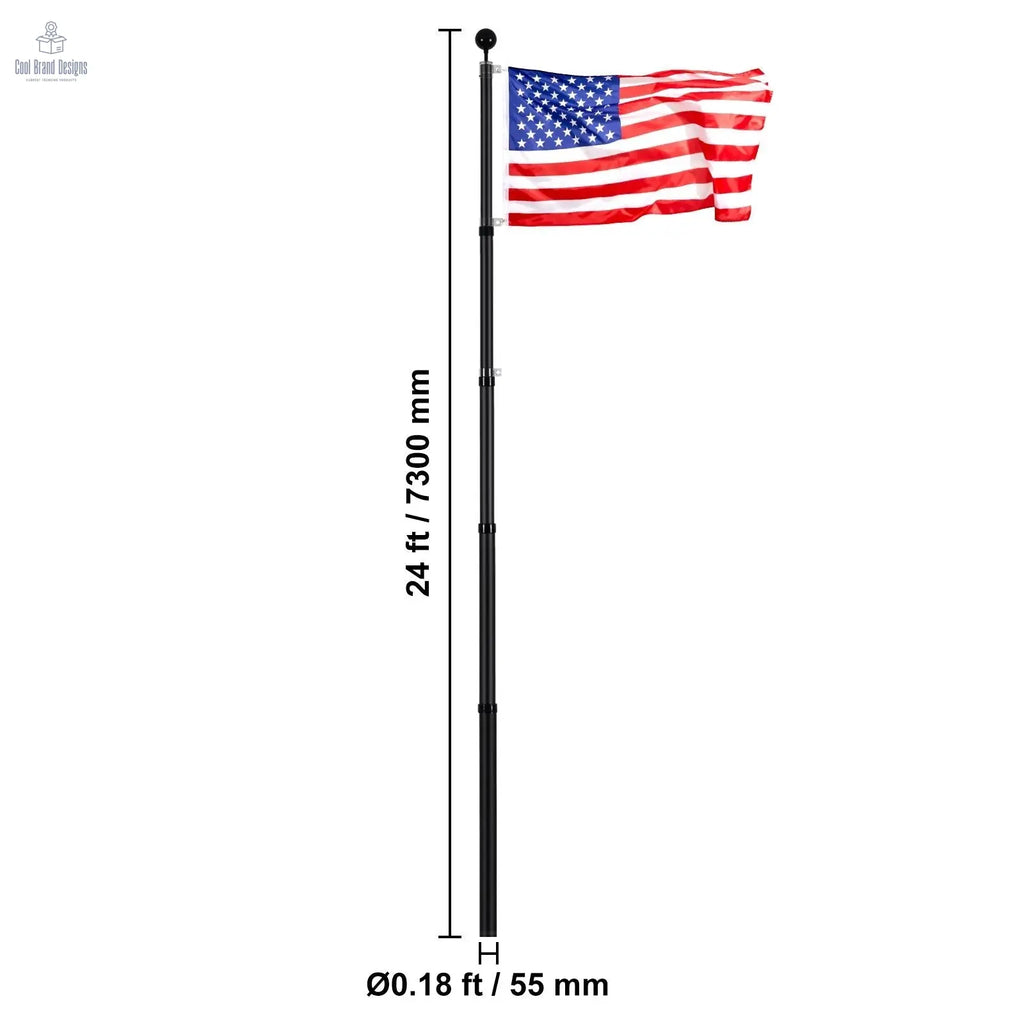 25FT Telescoping Flag pole Kit, Heavy Duty Aluminum Alloy in Ground Flag Poles for Outside, 3 Display Modes Flagpole with 3x5 American Flag, Professional Accessories, Black - Cool Brand Designs
